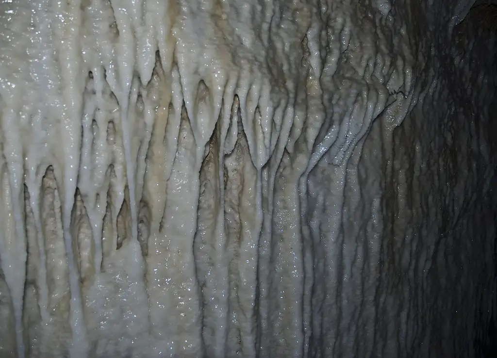 Sistema de cuevas de piedra caliza con cascadas subterráneas, recorrible en tranvía guiado.