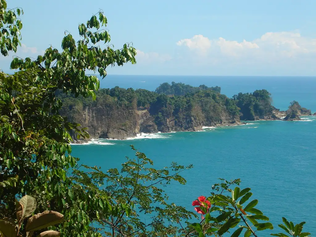 Playas de arena blanca junto a selva tropical con alta densidad de fauna, como perezosos y monos capuchinos, uno de los parques más visitados del país.