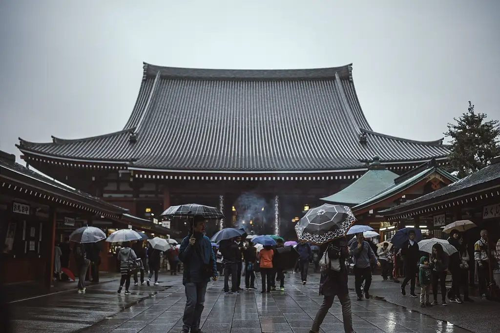 El templo budista más antiguo de Tokio, en el barrio de Asakusa, con su icónica puerta Kaminarimon.