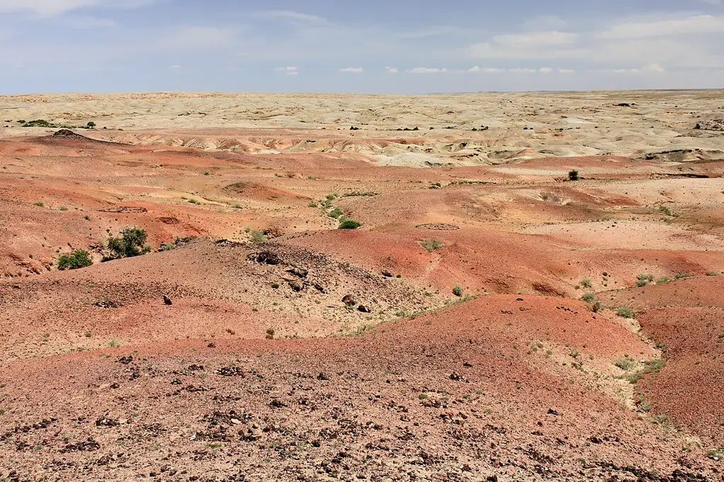 Vasta región desértica con las dunas cantoras de Khongoryn Els y los Acantilados Llameantes de Bayanzag, famosos por los primeros hallazgos de huevos de dinosaurio fosilizados.